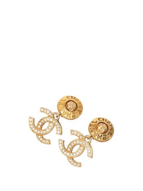CHANEL Pre-Owned 1980-1990 Gold Plated CC Strass Drop Clip On Earrings costume earrings Gold 4FHRONGI4R27IZ7Z
