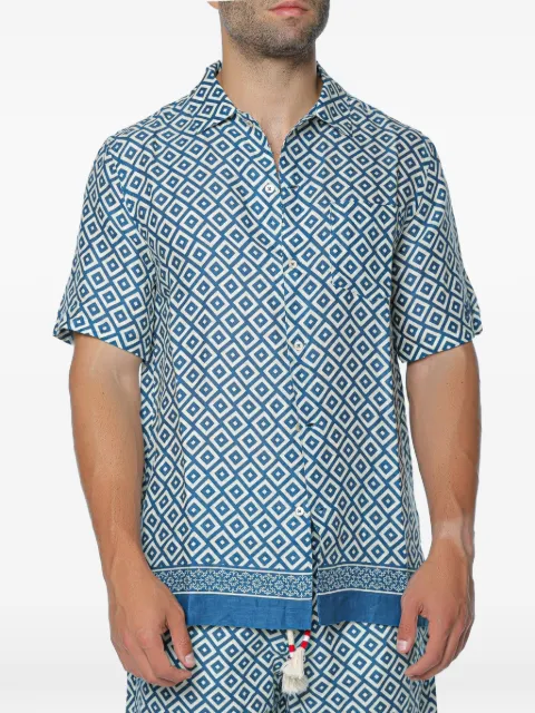 MC2 Saint Barth Sifnos Placed geometric-print linen shirt Blue SIF0003