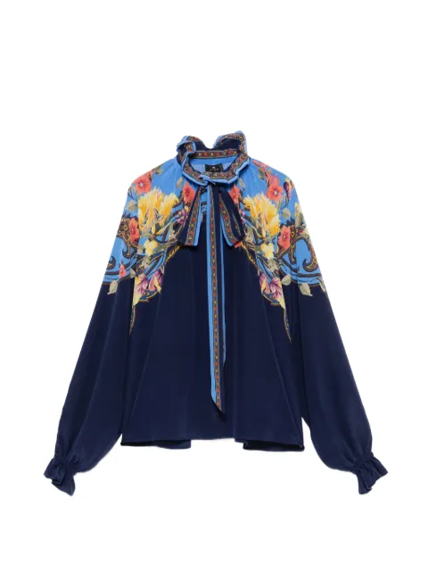 ETRO floral-print ruffled-collar blouse Blue WRJA0157AK1CS