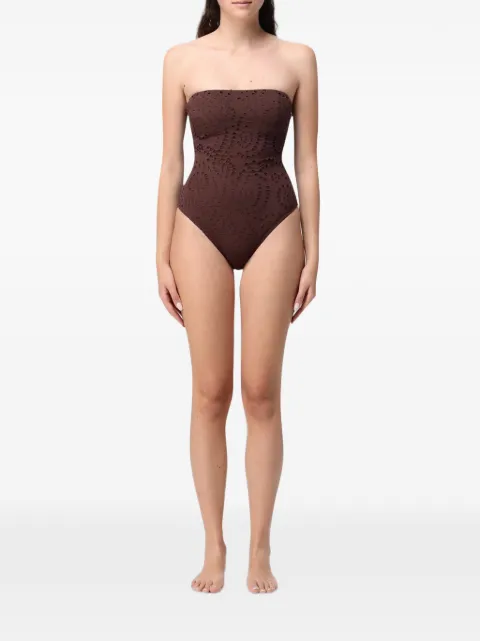 MC2 Saint Barth broderie-anglaise strapless swimsuit Brown KHR0001