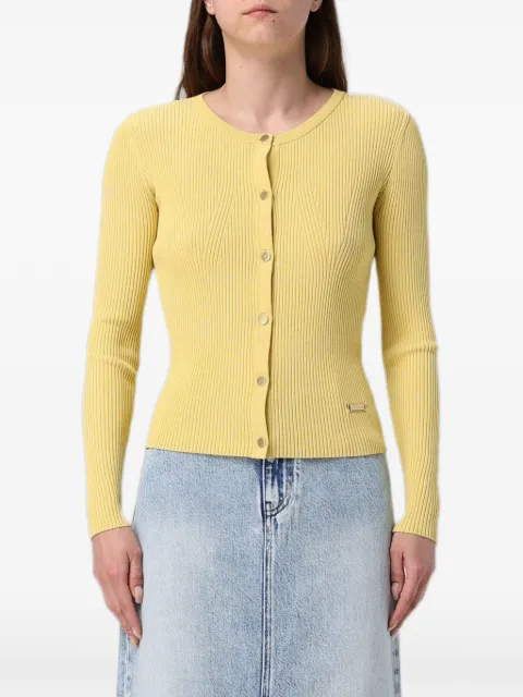 Armani Exchange ribbed-knit logo-plaque cardigan Yellow XW001899AF10352
