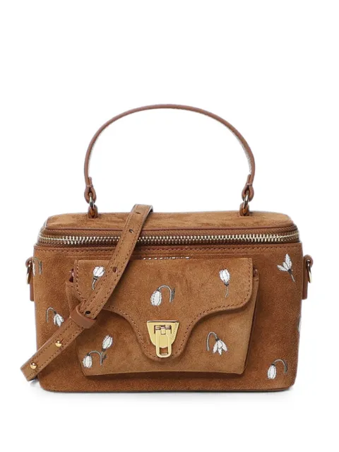 Coccinelle floral-embroidered suede tote bag Brown E5VB7550101