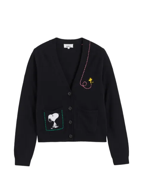 Chinti & Parker Snoopy-intarsia patch-pocket cardigan Black KAW2634BLACK