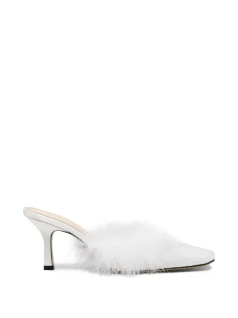 MACH & MACH Carolyn B feather-trim square-toe mules White FW26S119575CRP011