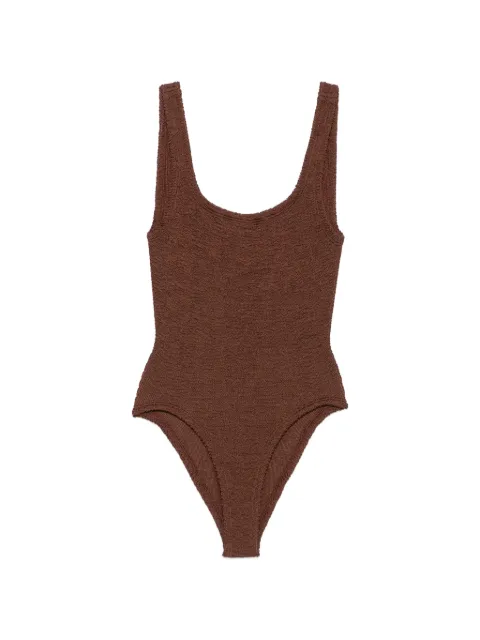 Hunza G crinkle-effect square-neck swimsuit Brown SQUARENECKCRINKLE