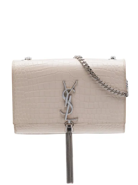 Saint Laurent Pre-Owned 2018 Medium Croc Embossed Leather Monogram Kate Tassel crossbody bag Brown R9WDUFG8BYBDP6R5