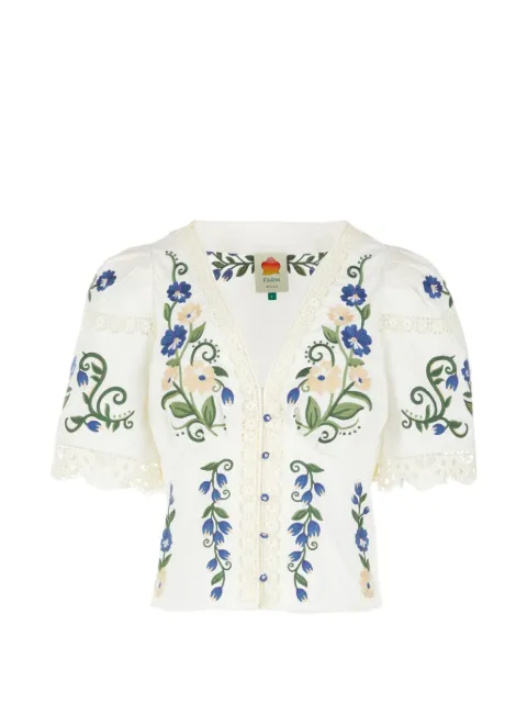 FARM Rio embroidered lace-trim blouse White 357225