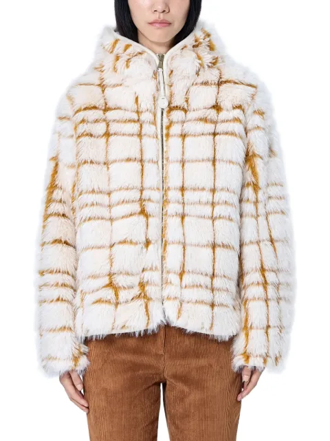 Moncler check-patterned faux-fur jacket Neutrals L20931A0015589BIF