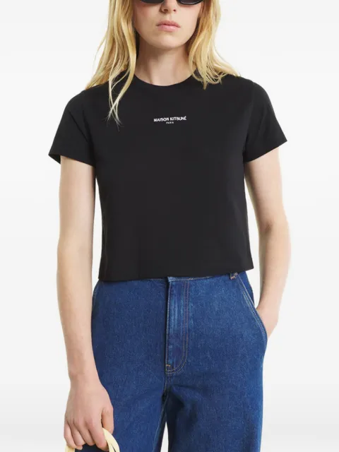Maison Kitsuné logo-print cropped T-shirt Black MRWJT18KJ7026