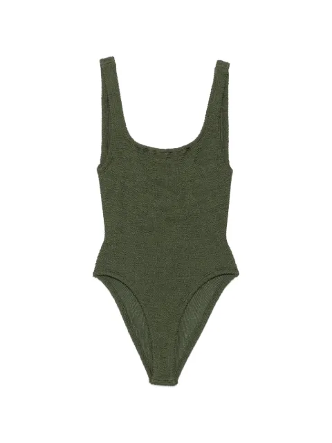 Hunza G crinkle-effect square-neck swimsuit Green SQUARENECKCRINKLE