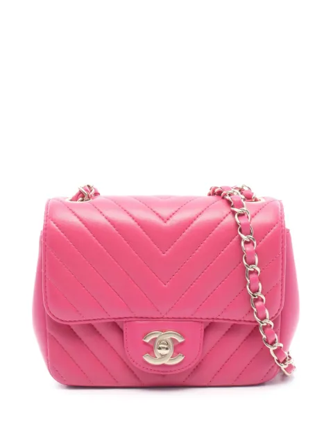 CHANEL Pre-Owned 2017-2018 Mini Square Classic Chevron Lambskin Single Flap crossbody bag Pink 3B9QDUKMCVDOT5T9