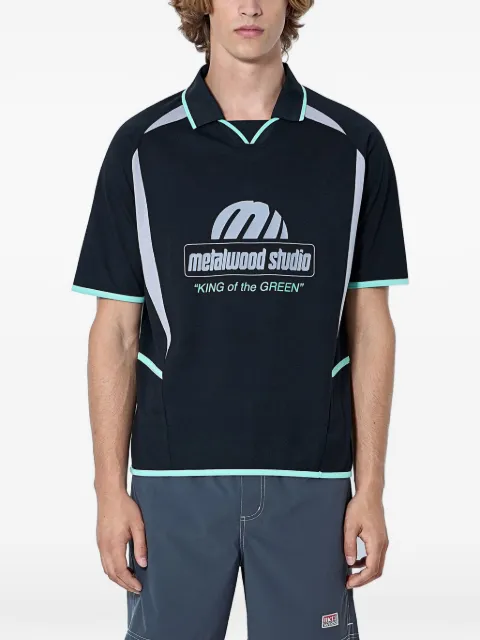 Metalwood Studio piping logo-motif polo shirt Black 26SS0410BLK