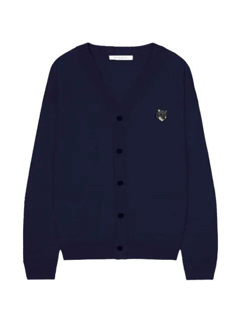 Maison Kitsuné logo-patch V-neck cardigan Blue MRMKC03KT1220