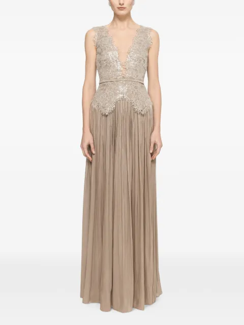 NISSA lace-panel chiffon maxi dress Neutrals RS16546GREY