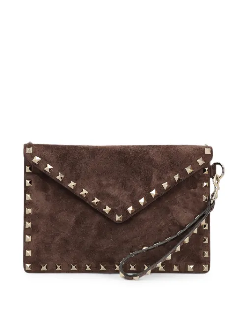 Valentino Garavani Rockstud suede clutch bag Brown WP0P87KQQ