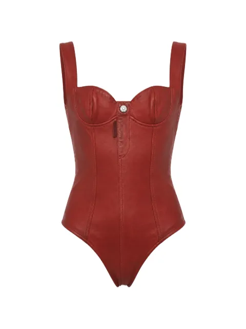 DSQUARED2 logo-button leather bodysuit Red S72NA0092SY1589