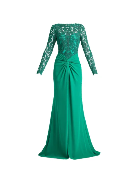 Tadashi Shoji Lysandra lace-panelled twist-detail gown Green CKC26257LEMERA