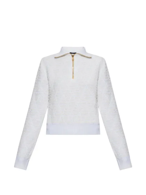 Balmain half-zip textured-knit sweater White HF1KJ070KK12