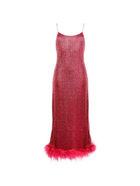 Oséree feather-trimmed metallic-effect maxi dress Red LLS238