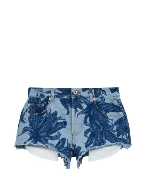 LOEWE floral-print frayed shorts Blue S616Y1GX09