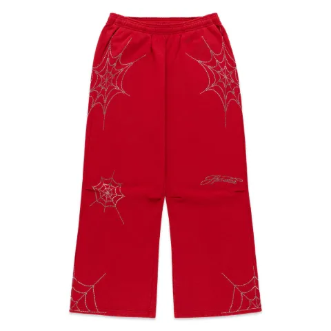 SP5DER rhinestone-embellished spider-web track pants Red SP5DER499