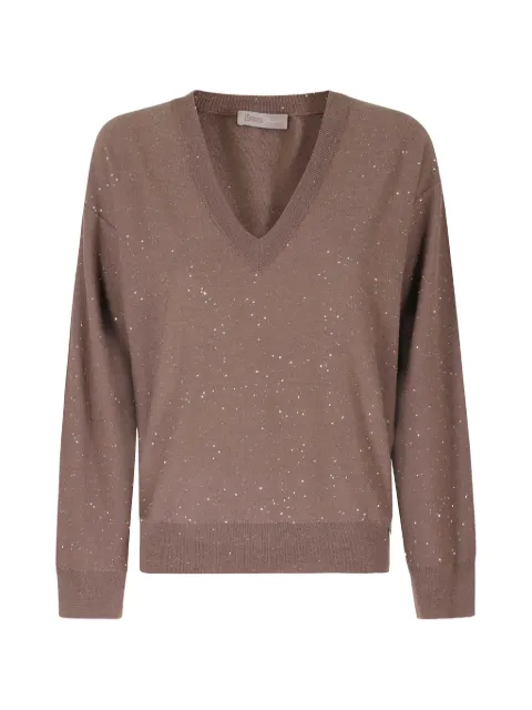 Herno sequin-embellished V-neck sweater Brown MV00011DR70321099