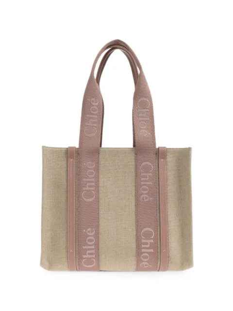 Chloé Woody logo-detail shoulder bag Neutrals CHC23AS383L17