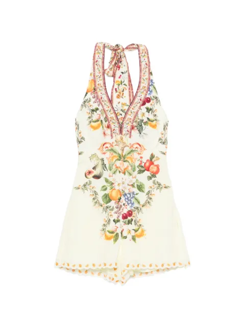 Camilla floral-print V-neck playsuit Neutrals 00041343