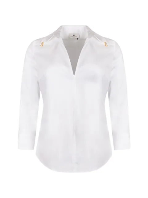 Elisabetta Franchi logo-plaque V-neck shirt White CA19366E2