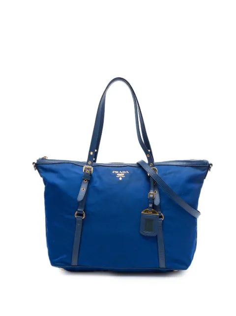 Prada Pre-Owned 2010-2026 Saffiano Trimmed Tessuto Zip Top Convertible Tote satchel Blue ZHECJTGB1J6GPKP5