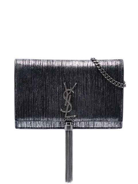 Saint Laurent Pre-Owned 2018 Metallic Suede Monogram Kate Tassel Wallet on Chain crossbody bag Silver TKNCRO6KP43VFTEC