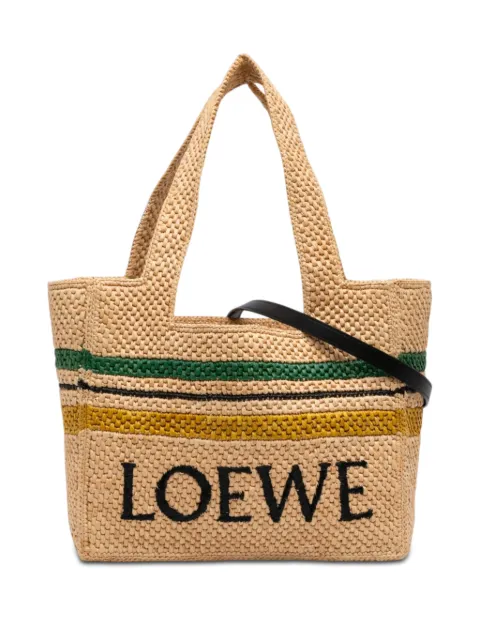 Loewe Pre-Owned 2023 Paulas Ibiza Medium Raffia Striped Font Tote satchel Neutrals RKT9KQDXEXQ0NN0D