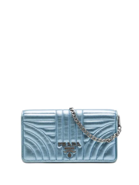Prada Pre-Owned 2013-2026 Metallic Soft Calf Impunture Diagramme Wallet on Chain crossbody bag Blue RC66IO5EA5V6Z0MF