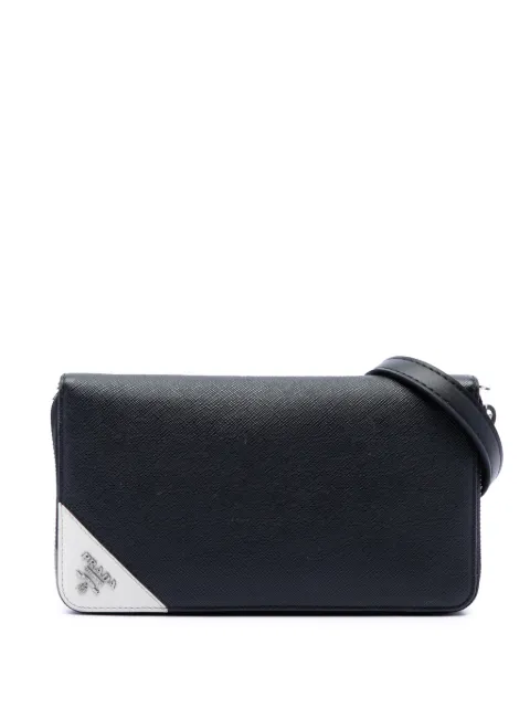 Prada Pre-Owned 2010-2026 Saffiano Wallet On Strap crossbody bag Black IAK3CAF4PL4ONU8I