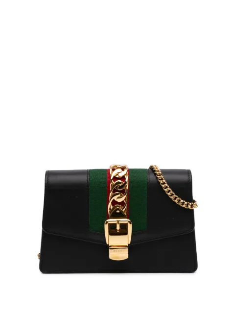 Gucci Pre-Owned 2000-2015 Super Mini Calfskin Web Sylvie Chain crossbody bag Black HDTR51PU8QWM15WH