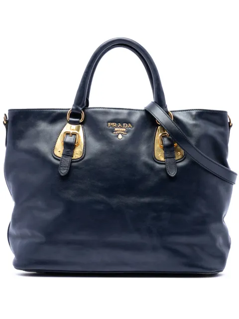 Prada Pre-Owned 2010-2026 Soft Calfskin Open Convertible Shopping Tote satchel Blue 4QGY89VJMV3IULJI