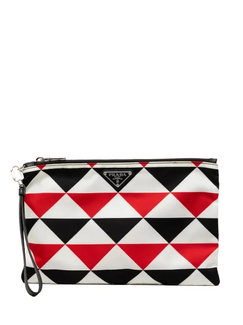 Prada Pre-Owned 2013-2026 Nylon Geometric Triangle Pattern Flat clutch bag White W5HUUAE0NSTUT6YG