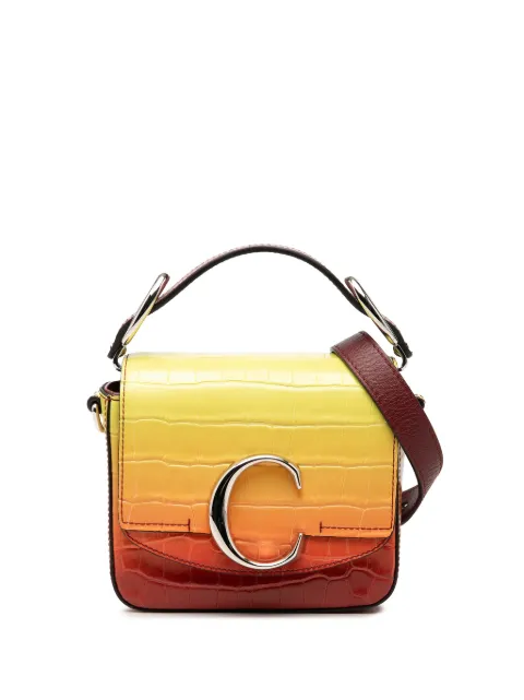 Chloé Pre-Owned 2019 Mini Croc Embossed Ombre Calfskin C satchel Red QC7GVK16JQA3ILTJ