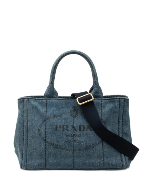 Prada Pre-Owned 2013-2026 Small Denim Canapa Logo satchel Blue 5Q0JBWPODKFXKLQO