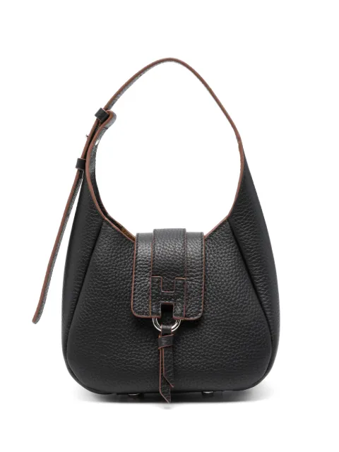 Hogan mini logo-plaque pebbled shoulder bag Black KBW01XS0100TH1