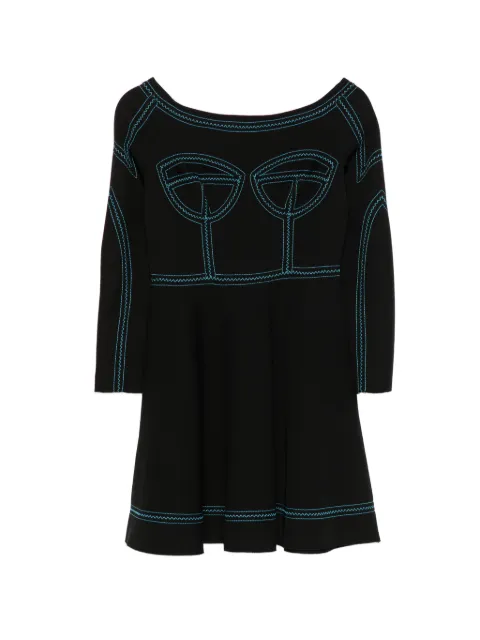 JEREMY SCOTT Pre-Owned 2020s contrast-stitch long-sleeve dress Black JS250CAO