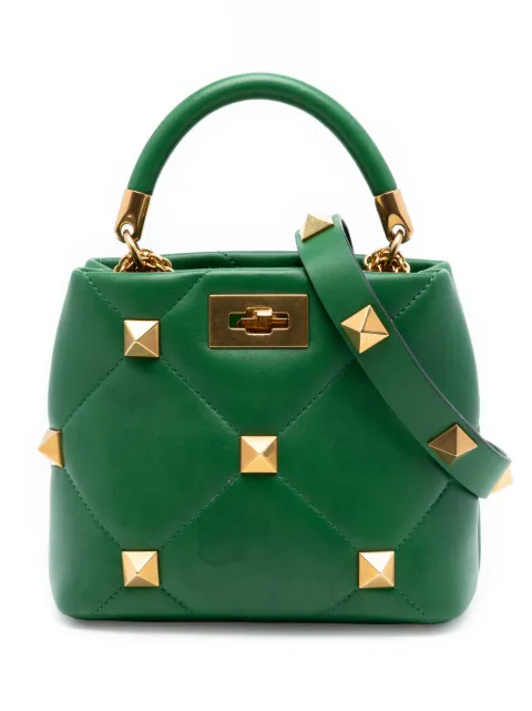 Valentino Garavani Pre-Owned 2018-2026 Small Nappa Roman Stud The Handle Bag satchel Green UBJSPTFDV6QFSDSI