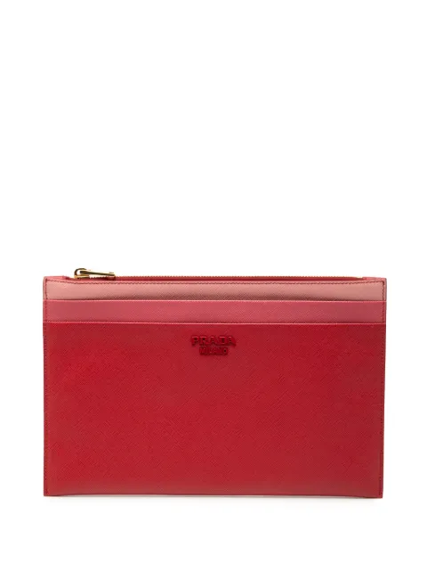 Prada Pre-Owned 2010-2026 Tricolor Saffiano Zippered Portfolio clutch bag Red 0M8VZ9MGU1VUQQQR
