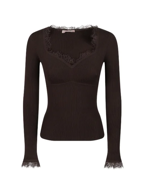 TWINSET lace-trim ribbed-knit sweater Brown 262TP3390