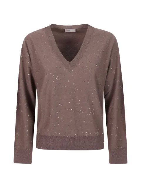 Herno sequin-embellished V-neck sweater Brown MV00011DR70341