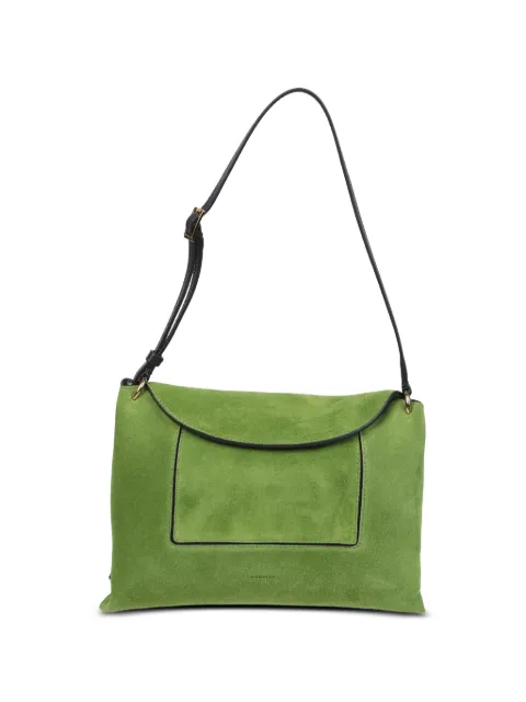 Wandler Penelope suede logo-print shoulder bag Green 261080001482778
