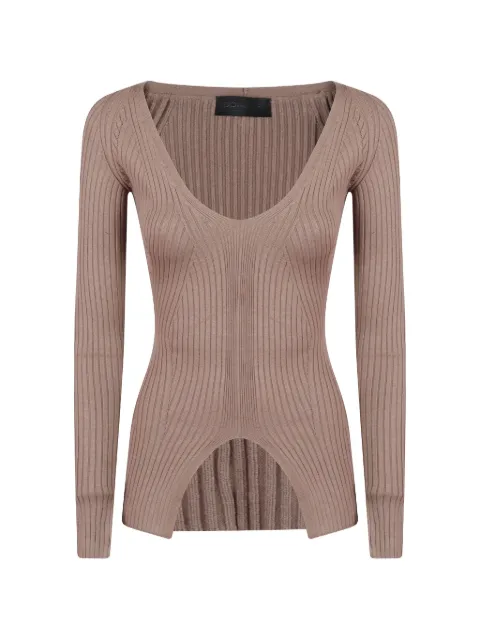 DONDUP ribbed-knit V-neck top Brown DT437M01018D002