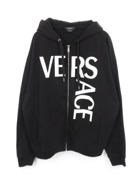 Versace Pre-Owned logo-print zip-up cotton hoodie Black 1083549
