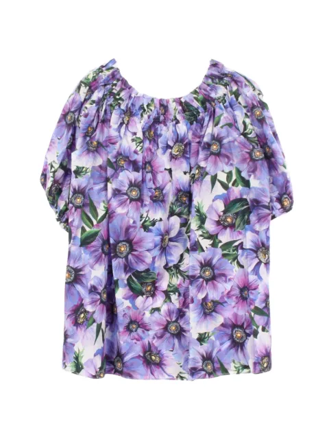 Dolce & Gabbana Pre-Owned off-shoulder floral-pattern cotton blouse Purple 1083527