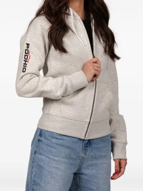 PODHIO logo-print zip-up hoodie Grey PD006